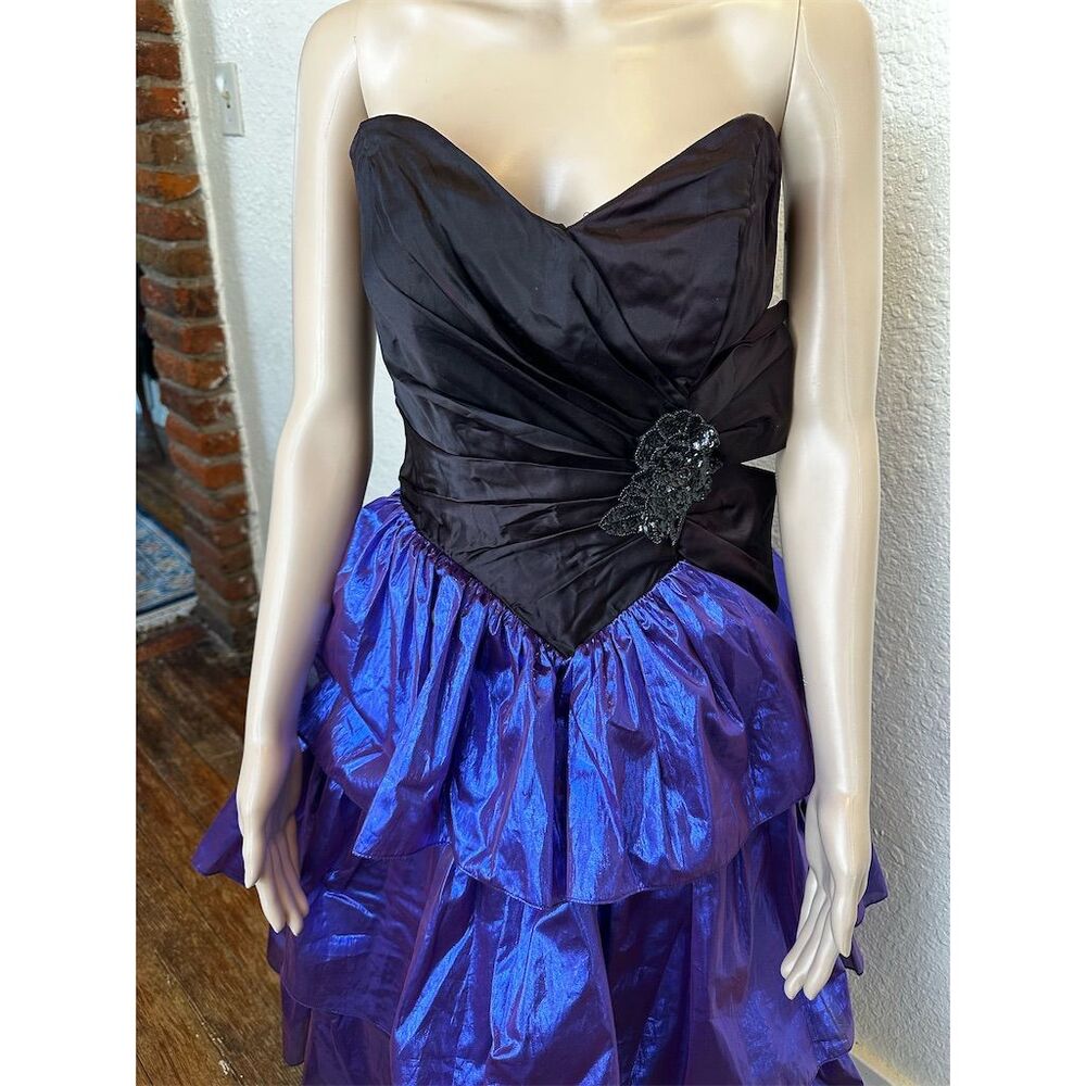 VTG Jessica McClintock x Gunne Sax 1980s Black/Purple Strapless Dress -XS - Picture 7 of 10